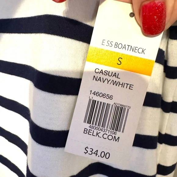 NWT Kim Rogers Navy/White Striped Casual Summer Top  SMALL   #Z - Picture 10 of 10